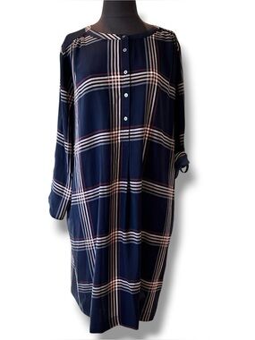 Loft Outlet Plaid Collarless Shirt Dress Size XL Business Career Office C-7